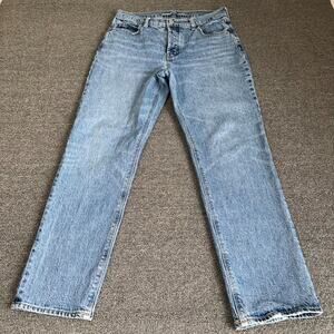 Old Navy High Rise Slouchy Straight Jeans Women 6 Blue Denim Medium Wash Stretch